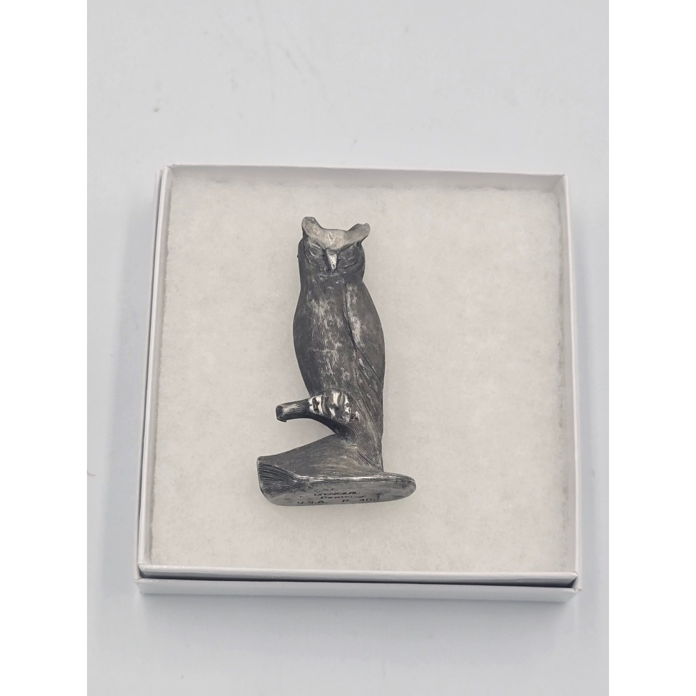 Vintage Hudson Fine Pewter Great Horned Owl Figurine Gift Box USA Collectible
